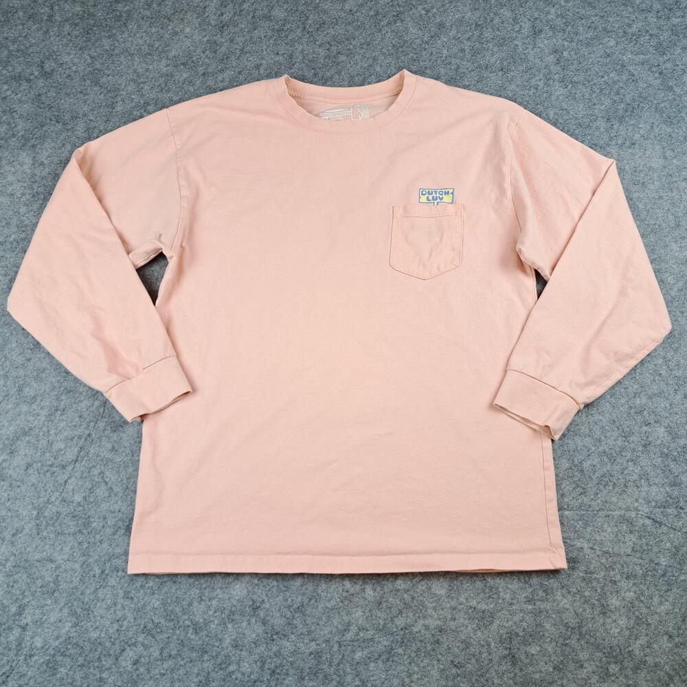 Dutch Bros Coffee Shirt Women Large Pink Long Sleeve Pocket Dutch Luv Cotton Top